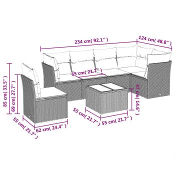 7-tlg. Garten-Sofagarnitur mit Kissen Schwarz Poly Rattan