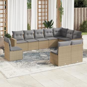 ARDEBO.de - 10-tlg. Garten-Sofagarnitur mit Kissen Beige Poly Rattan