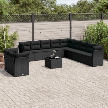 ARDEBO.de - 12-tlg. Garten-Sofagarnitur mit Kissen Schwarz Poly Rattan