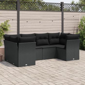 ARDEBO.de - 6-tlg. Garten-Sofagarnitur mit Kissen Schwarz Poly Rattan