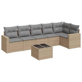 7-tlg. Garten-Sofagarnitur mit Kissen Beige Poly Rattan