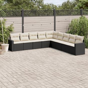 ARDEBO.de - 9-tlg. Garten-Sofagarnitur mit Kissen Schwarz Poly Rattan