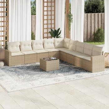 ARDEBO.de - 10-tlg. Garten-Sofagarnitur mit Kissen Beige Poly Rattan