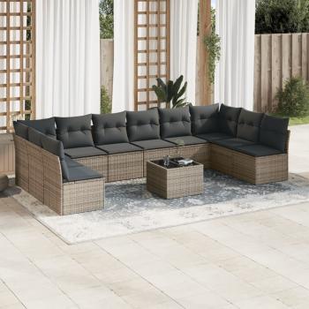 ARDEBO.de - 11-tlg. Garten-Sofagarnitur mit Kissen Grau Poly Rattan