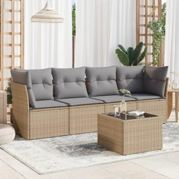 ARDEBO.de - 5-tlg. Garten-Sofagarnitur mit Kissen Beige Poly Rattan