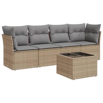 5-tlg. Garten-Sofagarnitur mit Kissen Beige Poly Rattan