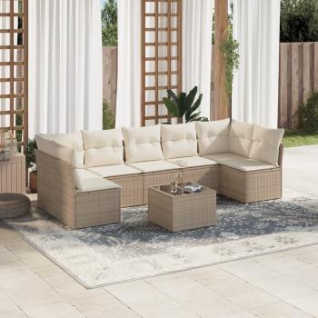 ARDEBO.de - 8-tlg. Garten-Sofagarnitur mit Kissen Beige Poly Rattan