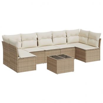 8-tlg. Garten-Sofagarnitur mit Kissen Beige Poly Rattan