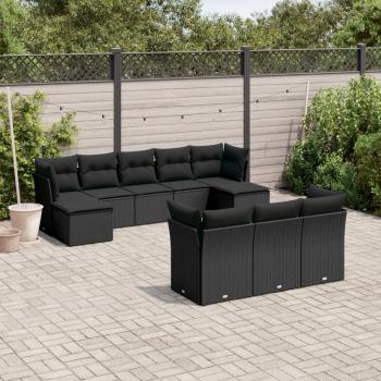 ARDEBO.de - 10-tlg. Garten-Sofagarnitur mit Kissen Schwarz Poly Rattan