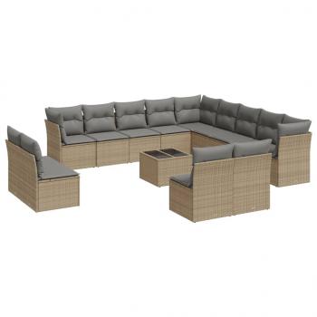 14-tlg. Garten-Sofagarnitur mit Kissen Beige Poly Rattan