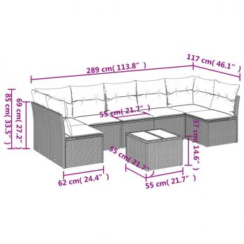 8-tlg. Garten-Sofagarnitur mit Kissen Beige Poly Rattan