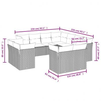 11-tlg. Garten-Sofagarnitur mit Kissen Schwarz Poly Rattan