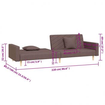 Schlafsofa 2-Sitzer mit 2 Kissen Taupe Stoff