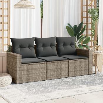 ARDEBO.de - 3-tlg. Garten-Sofagarnitur mit Kissen Grau Poly Rattan