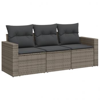 3-tlg. Garten-Sofagarnitur mit Kissen Grau Poly Rattan