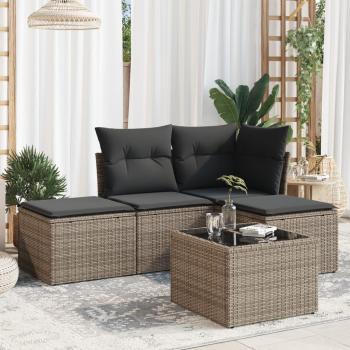 ARDEBO.de - 5-tlg. Garten-Sofagarnitur mit Kissen Grau Poly Rattan