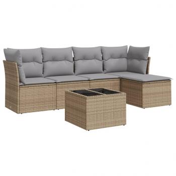 6-tlg. Garten-Sofagarnitur mit Kissen Beige Poly Rattan