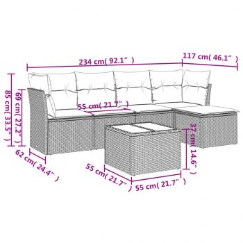 6-tlg. Garten-Sofagarnitur mit Kissen Beige Poly Rattan