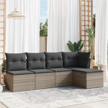 ARDEBO.de - 5-tlg. Garten-Sofagarnitur mit Kissen Grau Poly Rattan