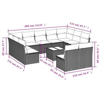 12-tlg. Garten-Sofagarnitur mit Kissen Grau Poly Rattan