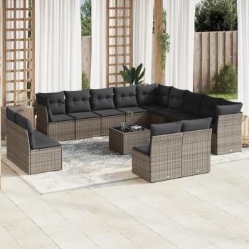 ARDEBO.de - 14-tlg. Garten-Sofagarnitur mit Kissen Grau Poly Rattan