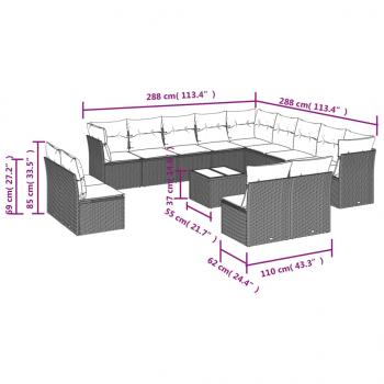 14-tlg. Garten-Sofagarnitur mit Kissen Grau Poly Rattan