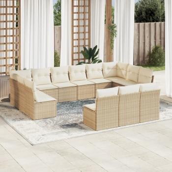 ARDEBO.de - 13-tlg. Garten-Sofagarnitur mit Kissen Beige Poly Rattan