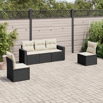 ARDEBO.de - 5-tlg. Garten-Sofagarnitur mit Kissen Schwarz Poly Rattan