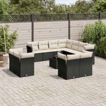 ARDEBO.de - 12-tlg. Garten-Sofagarnitur mit Kissen Schwarz Poly Rattan