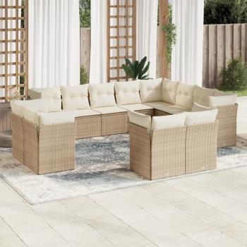 ARDEBO.de - 12-tlg. Garten-Sofagarnitur mit Kissen Beige Poly Rattan