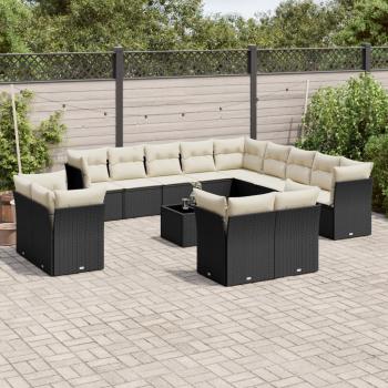 ARDEBO.de - 14-tlg. Garten-Sofagarnitur mit Kissen Schwarz Poly Rattan