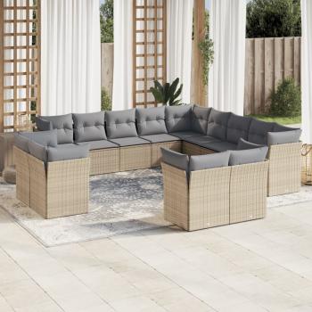 ARDEBO.de - 13-tlg. Garten-Sofagarnitur mit Kissen Beige Poly Rattan