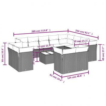 13-tlg. Garten-Sofagarnitur mit Kissen Grau Poly Rattan