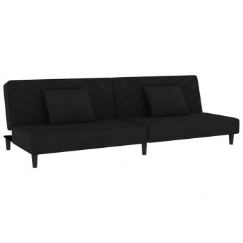 Schlafsofa 2-Sitzer mit 2 Kissen Schwarz Samt