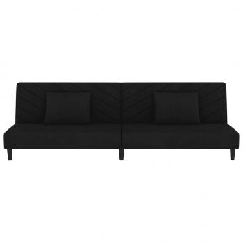 Schlafsofa 2-Sitzer mit 2 Kissen Schwarz Samt