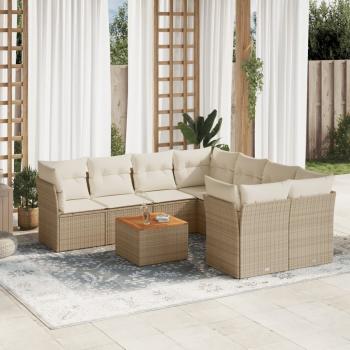 ARDEBO.de - 9-tlg. Garten-Sofagarnitur mit Kissen Beige Poly Rattan