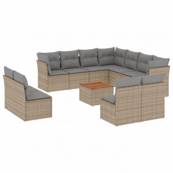 12-tlg. Garten-Sofagarnitur mit Kissen Beige Poly Rattan