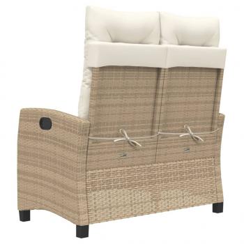 Gartenbank Verstellbar mit Kissen Beige Poly Rattan