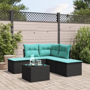 ARDEBO.de - 6-tlg. Garten-Sofagarnitur mit Kissen Schwarz Poly Rattan