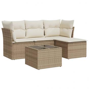 5-tlg. Garten-Sofagarnitur mit Kissen Beige Poly Rattan