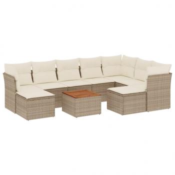 10-tlg. Garten-Sofagarnitur mit Kissen Beige Poly Rattan