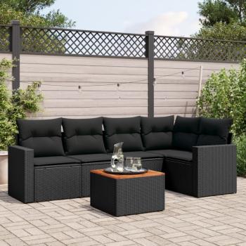 ARDEBO.de - 6-tlg. Garten-Sofagarnitur mit Kissen Schwarz Poly Rattan