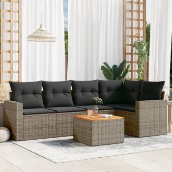 ARDEBO.de - 6-tlg. Garten-Sofagarnitur mit Kissen Grau Poly Rattan