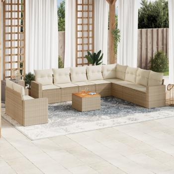 ARDEBO.de - 11-tlg. Garten-Sofagarnitur mit Kissen Beige Poly Rattan