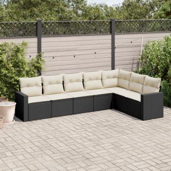 ARDEBO.de - 7-tlg. Garten-Sofagarnitur mit Kissen Schwarz Poly Rattan