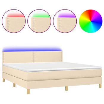 Boxspringbett mit Matratze & LED Creme 180x200 cm Stoff