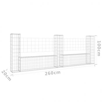 Gabionenkorb U-Form mit 3 Säulen Eisen 260x20x100 cm