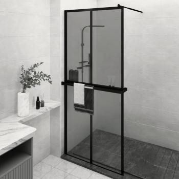 ARDEBO.de - Duschwand mit Ablage für Walk-In-Dusche Schwarz 100x195 cm ESG