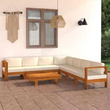 ARDEBO.de - 8-tlg. Garten-Lounge-Set mit Creme Auflagen Massivholz Akazie