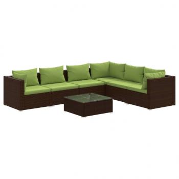 7-tlg. Garten-Lounge-Set mit Kissen Poly Rattan Braun